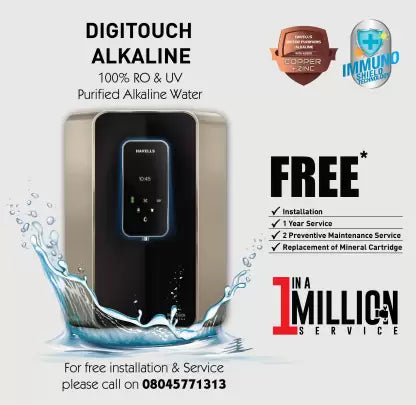 HAVELLS Digitouch Alkaline 6 L RO + UV + UF + TDS Water Purifier 8 Stages, Smart touch dispensing, Double UV Purification and Patented Alkaline water technology (Black) HAVELLS Digitouch Alkaline 6 L RO + UV + UF + TDS Water Purifier 8 Stages, Smart touch dispensing, Double UV Purification and Patented Alkaline water technology (Black)